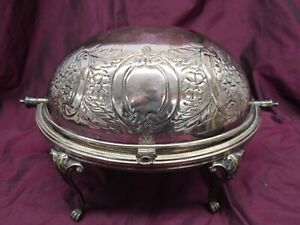 Antique Victorian Silver Plate Fancy Dome Lid Server With Drip Tray 13 