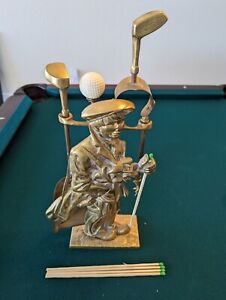 Vintage Solid Brass Golfer With Clubs Made In England Fireplace Tool Set