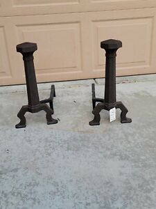 Antique Rust Finish Fireplace Iron Andirons 18 High X 10 Wide
