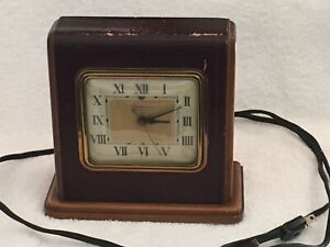 Vtg Art Deco Mcm General Electric Table Mantel Clock Wood Leather Glass Brass