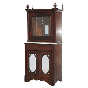 Antique Gothic Revival Victorian Rosewood Marble Mirrored Secretary Desk C185