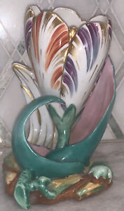 Antique Parrot Tulip Old Paris Vase 6 25 T 3 7 8 Base Hand Painted Flower Ec