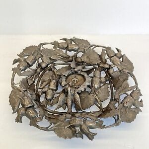 Antique Victorian Silver Plate Birds With Nest Ornate Calling Card Tray Basket