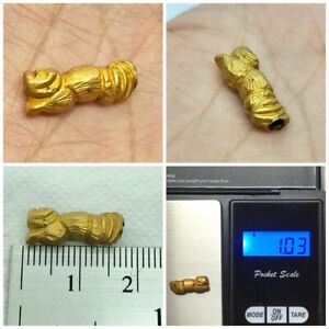 1 03g Ancient Gold Bead Tiger Solid 19k Gold Amulet Roman Zoomorphic Rare 27c