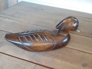 Super Nice Old Solid Wood Duck Decoy With Glass Eyes Look
