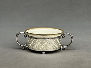 Antique Wilcox Wagoner Sterling Silver Cream Soup Holders With Lenox Insert