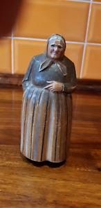 Swiss Huggler Wyss Carved Wooden Old Woman One Hand In Pocket One On Waist