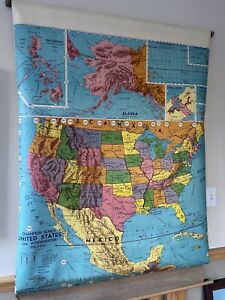 United States 1950 School Pull Down Wall Map Weber Costello On Canvas Roll