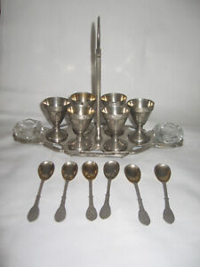 Antique Silver Plated Egg Cruet With 6 Egg Cups 6 Spoons 2 Salt Cellars