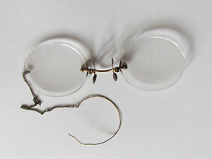 Antique Eureka Pince Nez Eyeglasses Ear Loop Chain Case Odells Quincy Il Keokuk