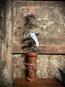 Grubby Primitive Christmas Tree Old Wood Spool Sew Blessed Ooak Folk Art Gp