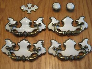 Vtg French Provincial Drawer Pulls Handles White Brass Lot Of 6 Pulls Total