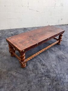 Antique Peruvian Leather Covered Coffee Table Spanish Revival