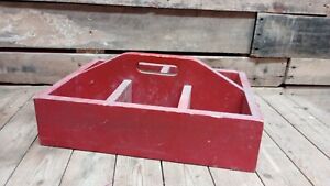 Antique Primitive Wooden Divided Tool Nail Box Tote Carrier Garden Box Multi Use