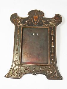 Antique Art Nouveau Copper Wash Tin Picture Photo Frame Arts Craft Victorian