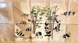 Vintage Handwoven Silk Chinese Embroidery Tapestry Pandas 52 X 27 
