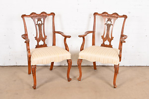 Romweber French Provincial Louis Xv Burl Wood Armchairs Pair