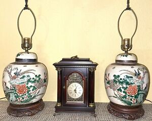 Antique Chinese 19th Century Qing Famille Verte Crackle Glaze 2 Ginger Jar Lamps