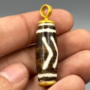 Unique Ancient Burmese Pumtek Old Bead Gold Gilded Pendant 