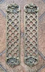 Pair Of Antique Brass Ornate Finger Push Plates X3 Pairs Available Reclaimed 