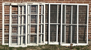4 Antique Old Wooden Windows W Screens 54x22 Salvage Reclaimed True Divided Pane
