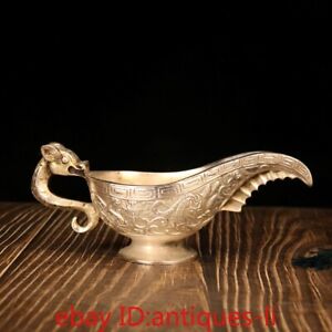 Chinese Antique Bronze Collectible Collector S Silver Dragon Head Long Cup