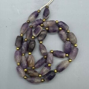 Genuine Ancient Roman Amethyst Stone Necklace With Gold Plated Beads