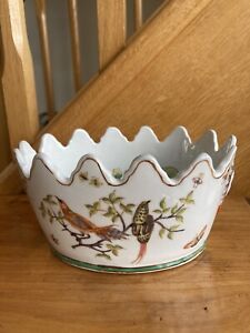 Vintage Chinese Porcelain Pot Planter With Scalloped Top
