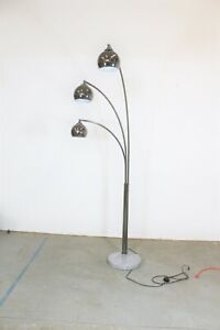 Mid Century Modern Italian Chrome Marble Guzzini Style 3 Way Arc Floor Lamp