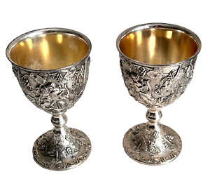 Silver Plate Cherubs And Grapes Repousse Tarnish Free Japan Goblets Wedding
