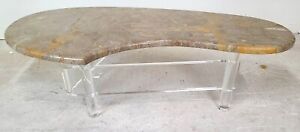 Vtg Mcm Boomerang Italian Marble Lucite Coffee Cocktail Table