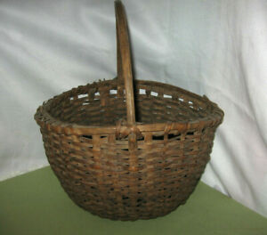 Primitive Antique Gathering Basket Hand Woven Country Farm