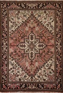 Vintage Geometric Heriz Hand Knotted 5 X6 Area Rug Traditional Oriental Carpet
