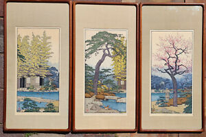 Toshi Yoshida Friendly Garden Triptic Woodblock Prints 3 