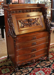 19th Century Victorian Mahogany Winged Griffin Slant Front Desk Attr To Horner