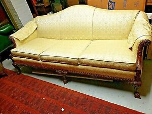 Chippendale Camel Back Vintage Elegant Sofa Couch With Ball Claw Feet