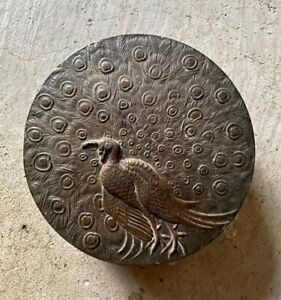 Rare Antique Chinese Bronze Trinket Box Peacock Intricate Detail