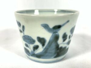 Antique Soba Choko Blue And White Landscape Bird Noodle Dipping Cup Sobachoko