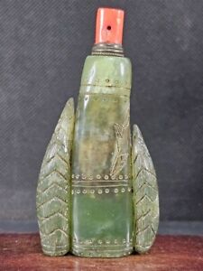 Chinese Bamboo Shoot Carved Natural Green Jade Snuff Bottle