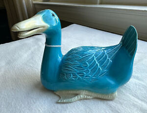 Antique Chinese Ceramic Turquoise Blue Laying Duck Statue