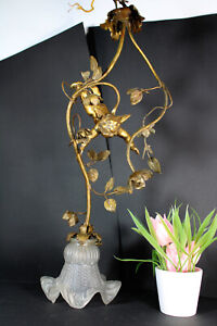 Antique French Zamac Metal Pendant Lamp Chandelier Putti Cherub Angel Lamp