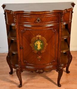 1920 Antique French Louis Xv Carved Walnut Hand Painted Cabinet Entry Hall Stand