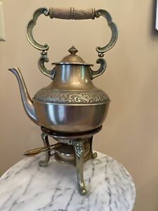 Antique Turkish Brass Tea Pot On Stand With Warmer Unique Piece