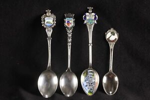 4 Souvenir Spoons With Enamelling Sterling 800 German Silver Vina Del Mar