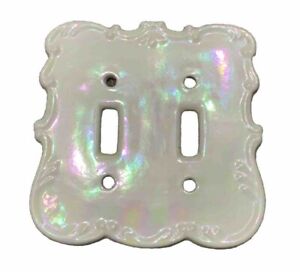 Vtg Light Double Switch Plate Cover Glazed Opalescent Iridescent Porcelain
