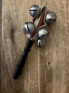 Antique 6 Victorian Era Wood Leather Baby Rattle Sleigh Jingle Bells Rare Find