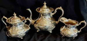 Antique Pairpoint Mfg Quadruple Silver Plated 3 Piece Tea Coffee Set 356