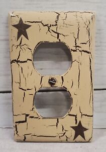 Primitive Crackle Tan Brown Star Outlet Plugin Plate Country Decor