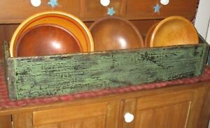 35 Long Antique Primitive Trencher Centerpiece Old Green Paint Wood Tool Box