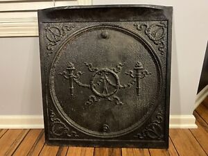 Salvage Antique 1880 S Victorian Cast Iron Fireplace Torch Fireback Summer Plate